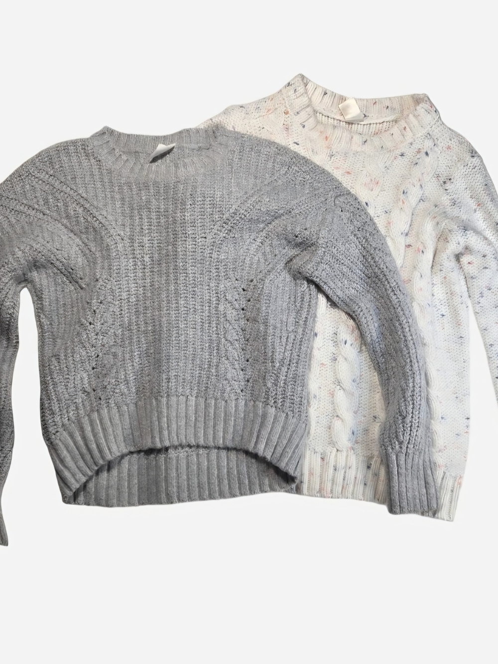 abercrombie kids Gray Cable Knit & Cream Speckled Sweater Pair